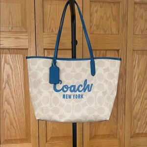 Coach Signature Cream and Blue Tote
